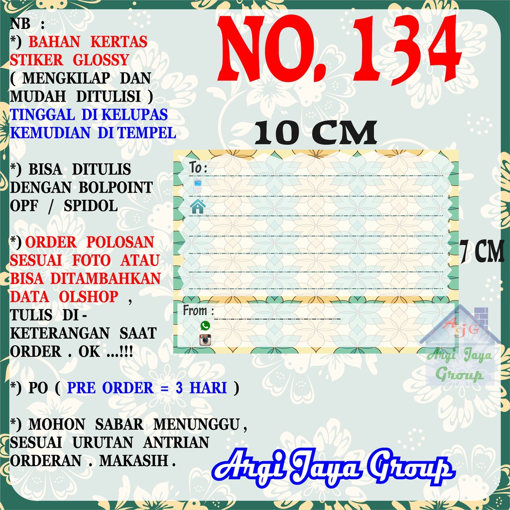 

Stiker Pengiriman - Sticker Alamat Olshop Murah Nomer 134 - 10x7 cm - Glossy