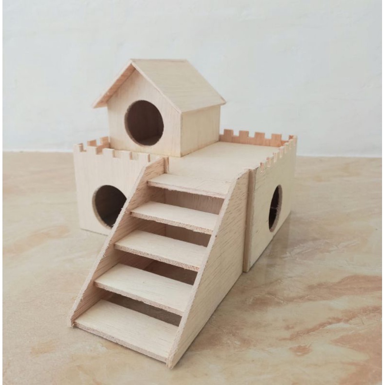 Rumah kayu Hamster Premium 2 Lantai dengan Tangga