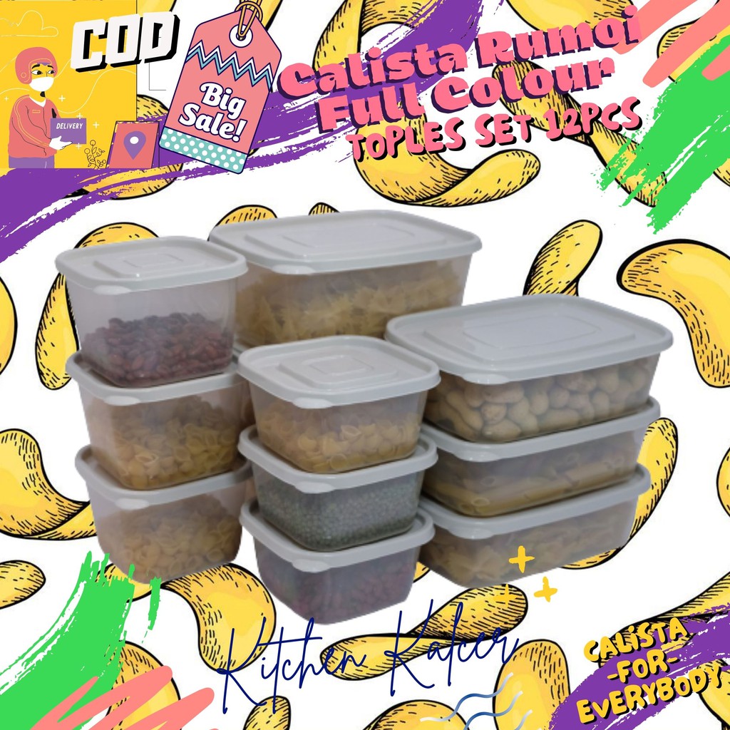 FOOD CONTAINER PREMIUM CALISTA RUMOI FULL COLOUR TOPLES SET 12PCS TEMPAT MAKANAN WADAH BUMBU DAPUR