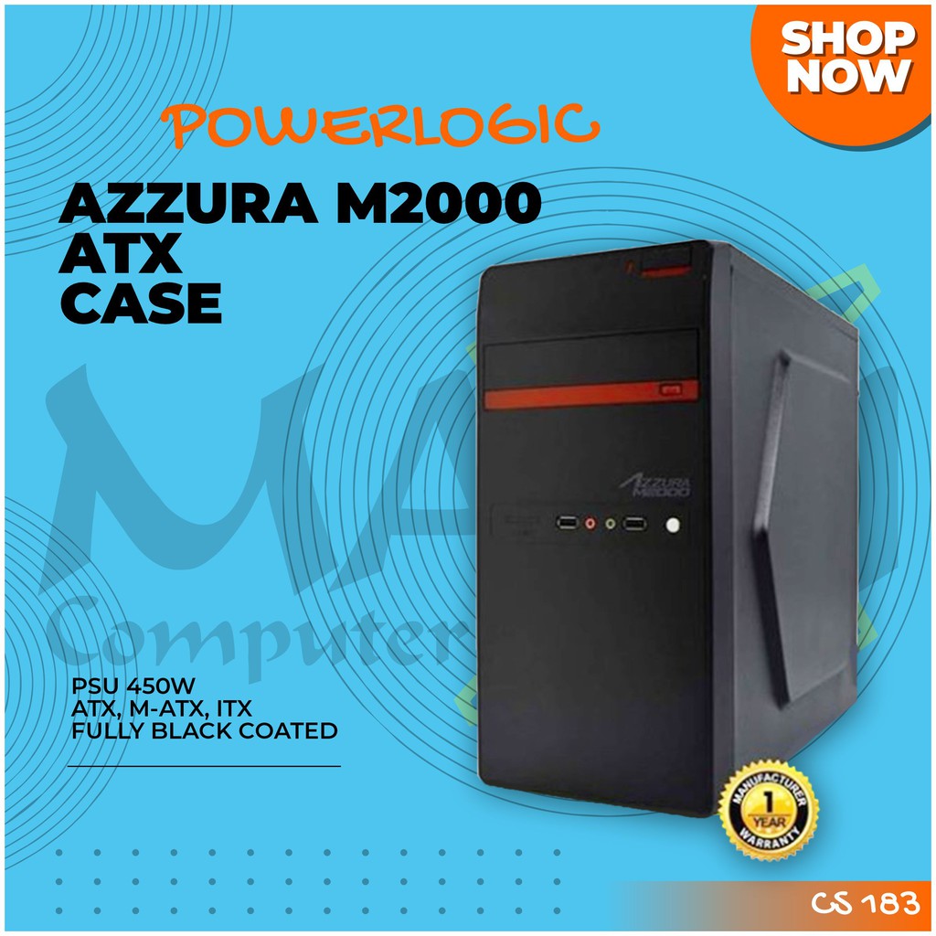 Power Logic Azzura M2000 Black Coated Include 450W PSU ATX Casing