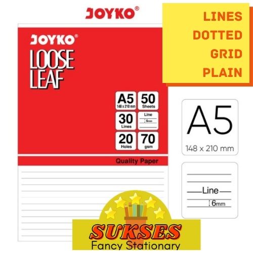 

Loose Leaf Joyko Ukuran A5 (Polos / Garis / Kotak / Titik / Warna)