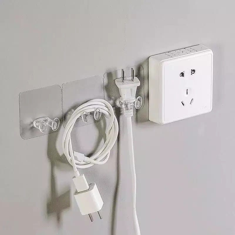 Gantungan Colokan / Kabel transparan Hook Tempel/ Holder kabel dinding