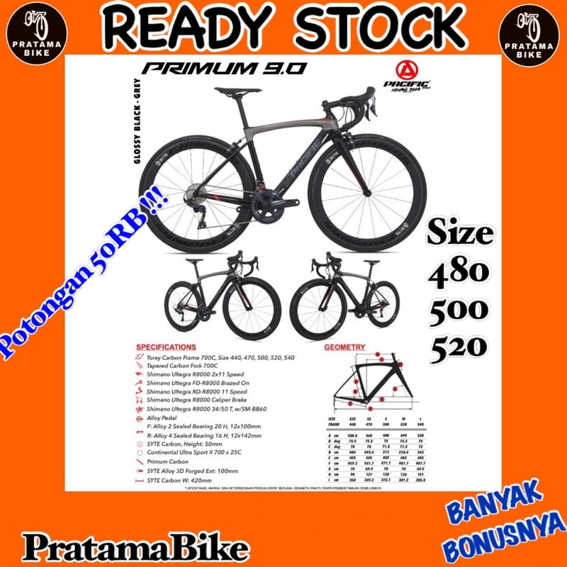 Sepeda Balap Roadbike Road Bike Pacific Primum 9.0 Carbon Ultegra Garansi Terbaru