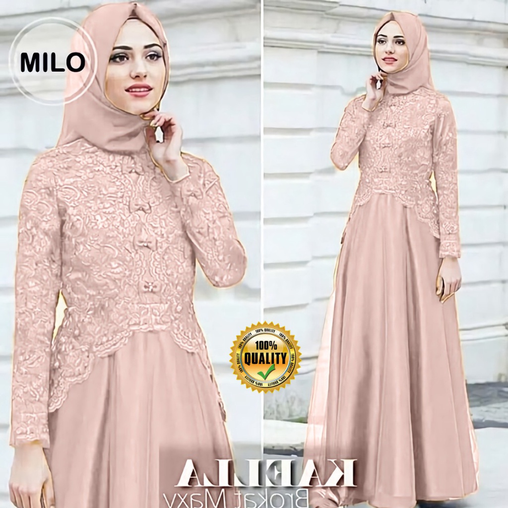 GAUN PESTA MUSLIM WANITA - KAELLA MAXY / DRESS BROKAT - GAMIS MODEREN / BAJU KONDANGAN  [BISA COD]