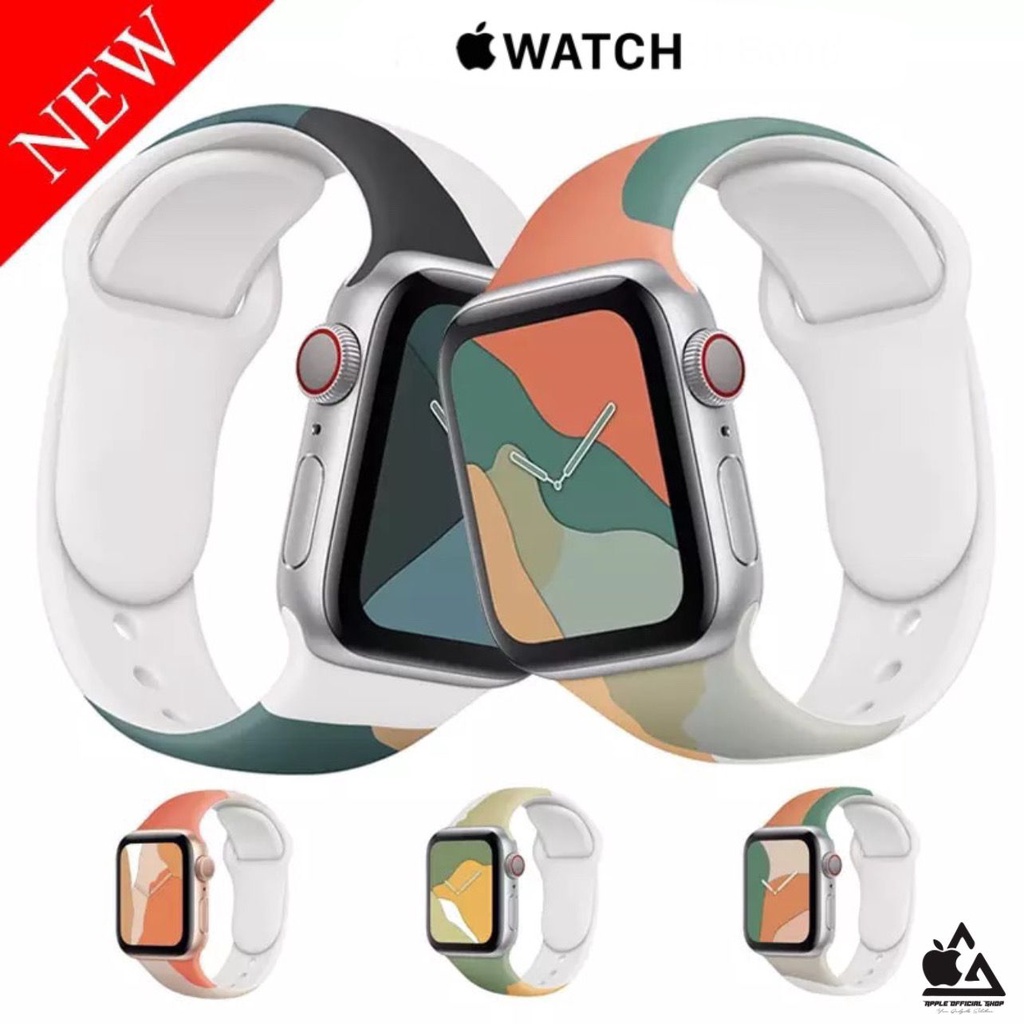 Korean Morandi Pattern Tali Strap Apple Watch  38mm 40mm 41mm 42mm 44mm 45mm SERIES 8 ULTRA 49MM SERIES 8 Series 1 2 3 4 5 6 7 SE Sport Band Strap iWatch Jam Tangan Smart Silicone ABSTRAK Bracelet Candy Polos Silikon Rubber Case