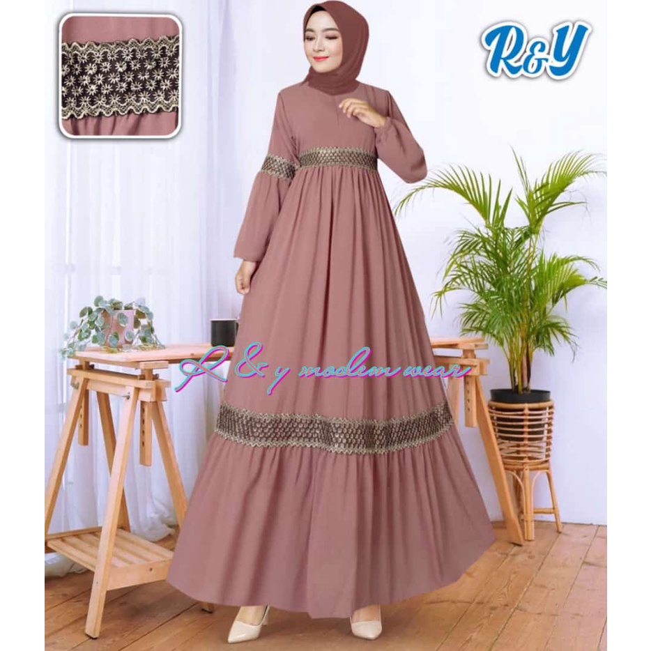 Gamis Ceruty/ Seruti Renda Full Puring ~ Gamis Syari ~ Ceruty Babydoll ~ Kombinasi RENDA Di Bagian L
