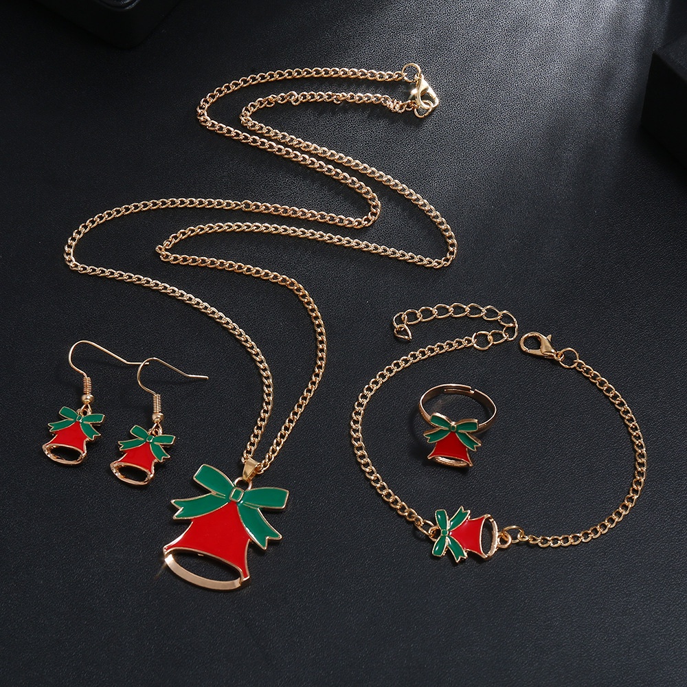 Eropa dan Amerika Natal set ornamen Santa Claus elk Bell kartun anting-anting kalung cincin gelang 4