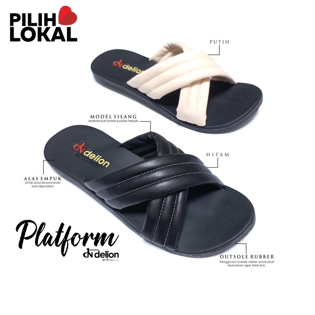 Platform Sandal Wanita - Sandal Platform Empuk - Sandal Busa Wanita Terbaru - Sandal Platform silang Warna Hitam - Sandal Slop Silang Wanita Terbaru - Sandal Kekinian Wanita - Sandal Kokop Silang - Sandal Strap Dua - Sendal Flat Teplek Anti Slip Casual