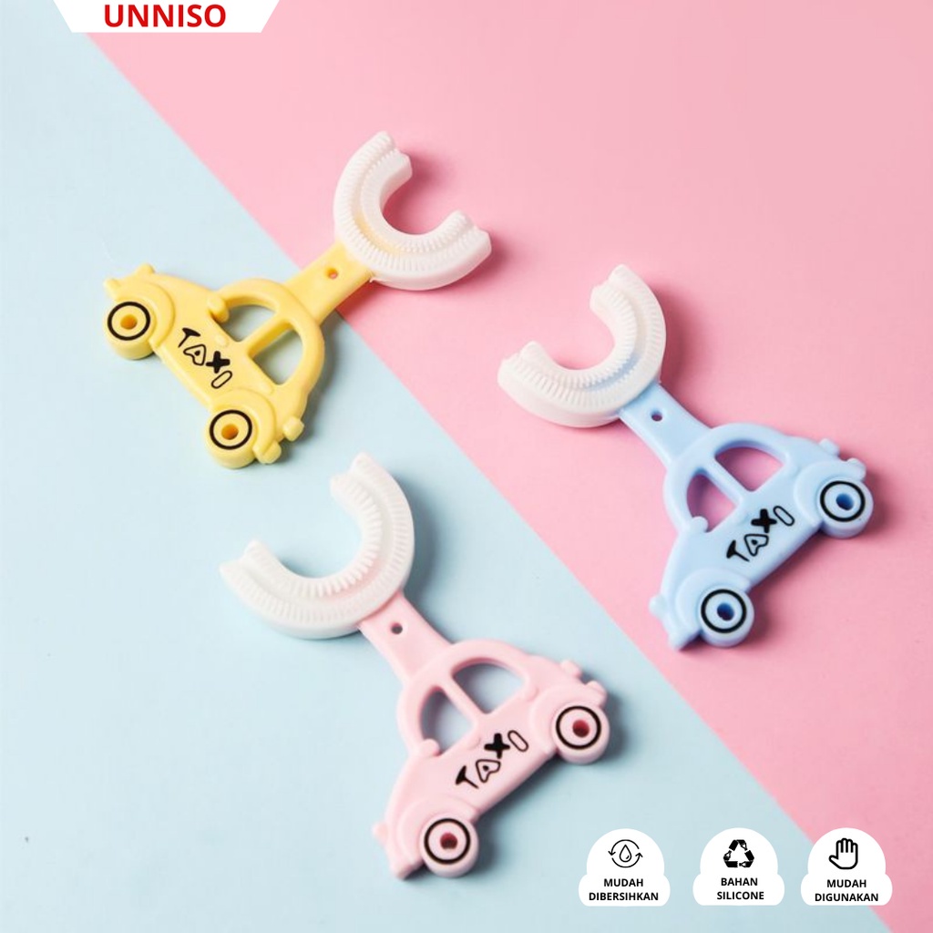 UNNISO - Sikat Gigi Anak Silicone 2-6 Taun Bentuk U Taxi SG1