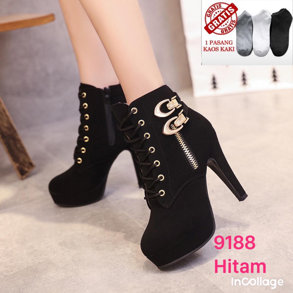 SEPATU BOOTS WANITA IMPOR HIGH BLOCK KOREA 9188