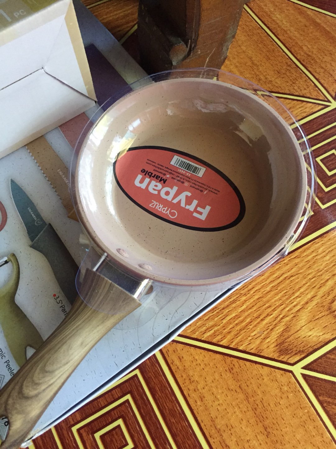 Cypruz Fp0691 14cm Pink Mini Fry Pan Gagang Kayu Marble Coating Penggorengan Panci Fry Wok Kuali