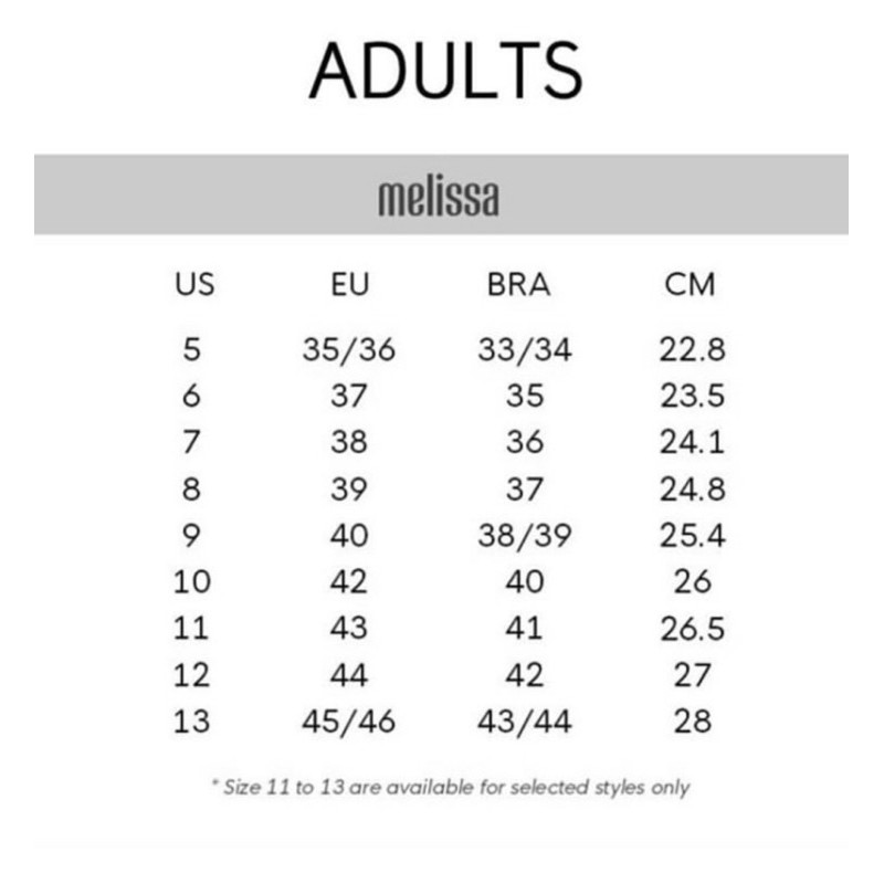 Size chart Mini Mel Melissa