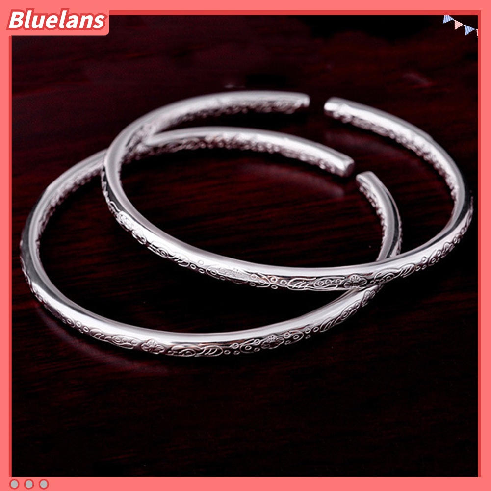 Bluelans Women Fashion Silver Plated Flower Engraved Open Bangle Bracelet Jewelry Gift