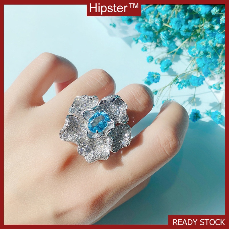 Premium Custom Luxury Full Diamond Sea Blue Moissanite Ring