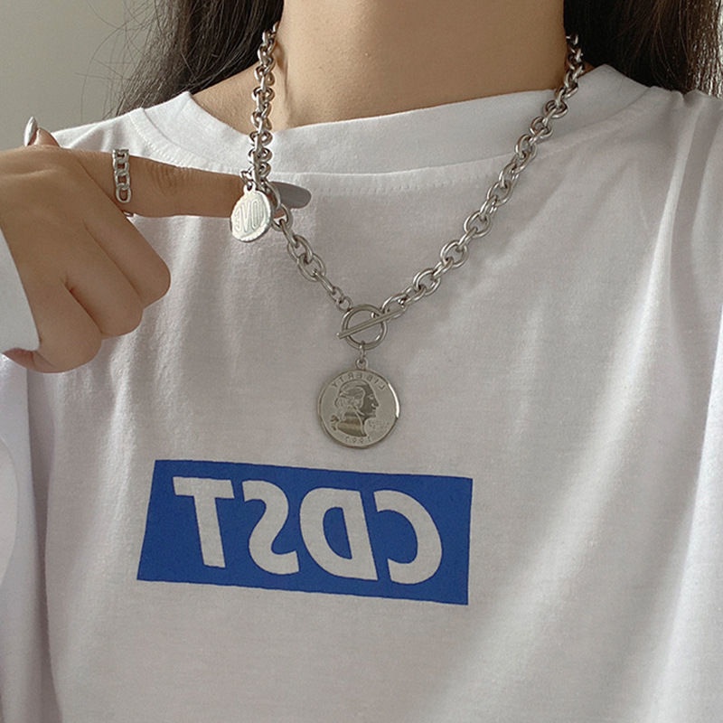 Kalung Rantai titanium steel 2021 Liontin Kepala Bulat Gaya Hip hop Untuk Pasangan / Pria / Wanita