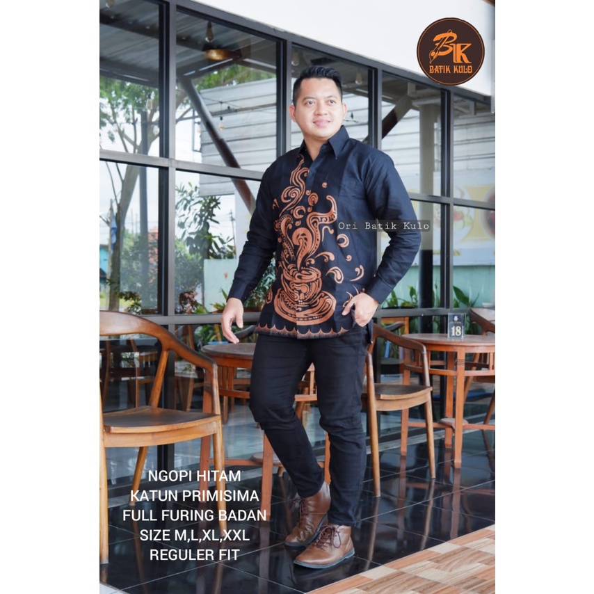Batik pria lengan panjang HITAM COKLAT modern ORIGINAL BAJU PREMIUM KEKINIAN SOLO MURAH TERBARU &quot;KULO&quot;