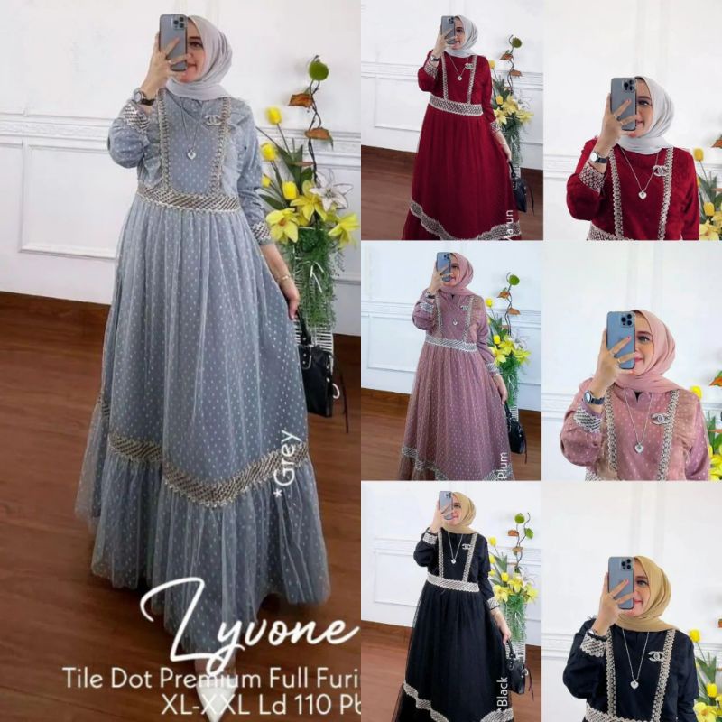 (BEST SELLER) DRESS TILEDOT PREMIUM MIX RENDA FULL FURRING/LYVONE DRESS/GAMIS MUSLIM WANITA MIX TILEDOT/FAR MOSLEMSTORE