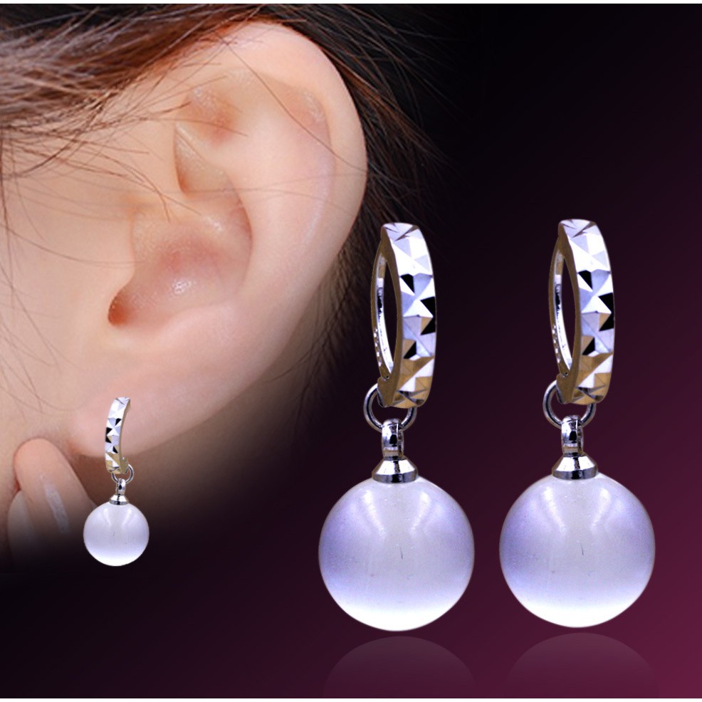 925 Sterling Perak Perempuan Anting-Anting Hitam dan Merah Batu Akik Putri Bola Anting-Anting Fashion Ornamen