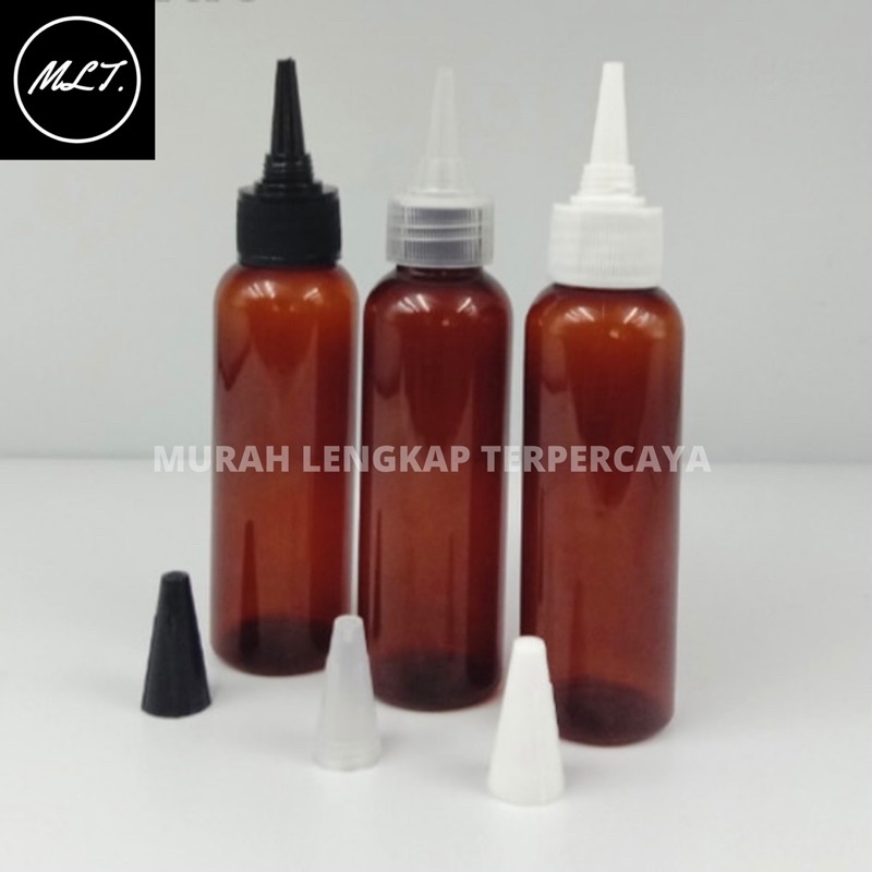 BOTOL TINTA KERUCUT 100ML AMBER COKLAT/BOTOL KERUCUT 100 ML AMBER COKLAT PET 100ML AMBER TINTA KERUCUT