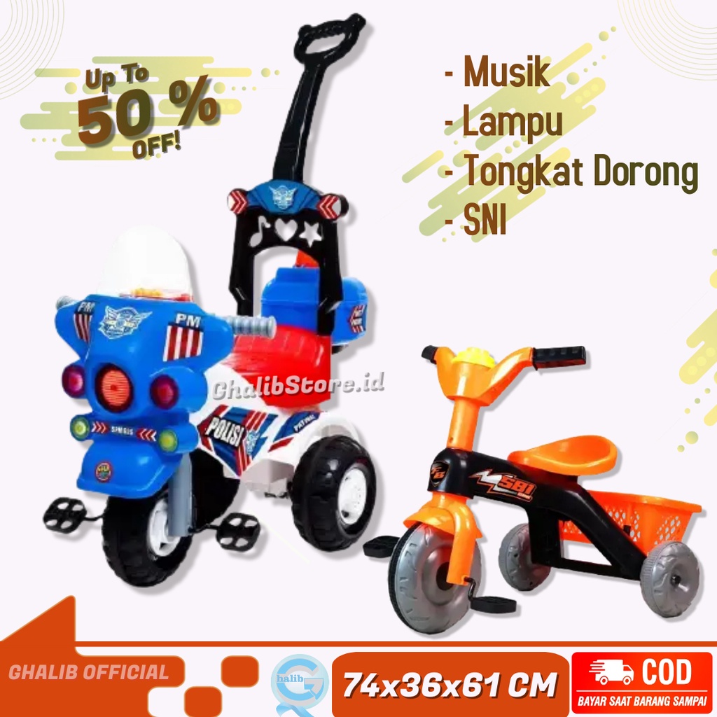 Mainan Sepeda Anak 3 Roda Dorong Mobil Dorong Sepeda Motor Polisi Kuda Kudaan Ayunan Muik