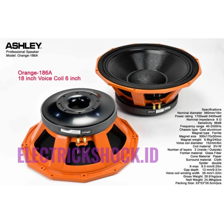 Speaker Komponen ASHLEY ORANGE 186A / ORANGE186A Original 18inch