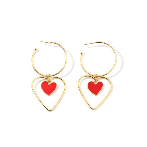 LRC Anting Tusuk Fashion Red Double Love Hollow C-shaped Alloy Earrings K01089