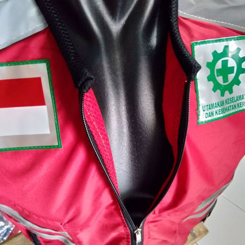 ROMPI SAFETY HSE BAHAN FULL TASLAN MERAH HITAM FREE LOGO K3 BENDERA ZERO ACCIDENT PAKAI FURING