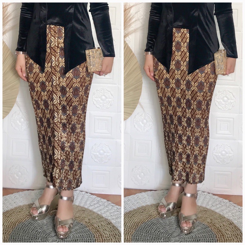 Rok plisket batik motif kawung mix parang pakai wiru dan tidak wiru / rok kondangan