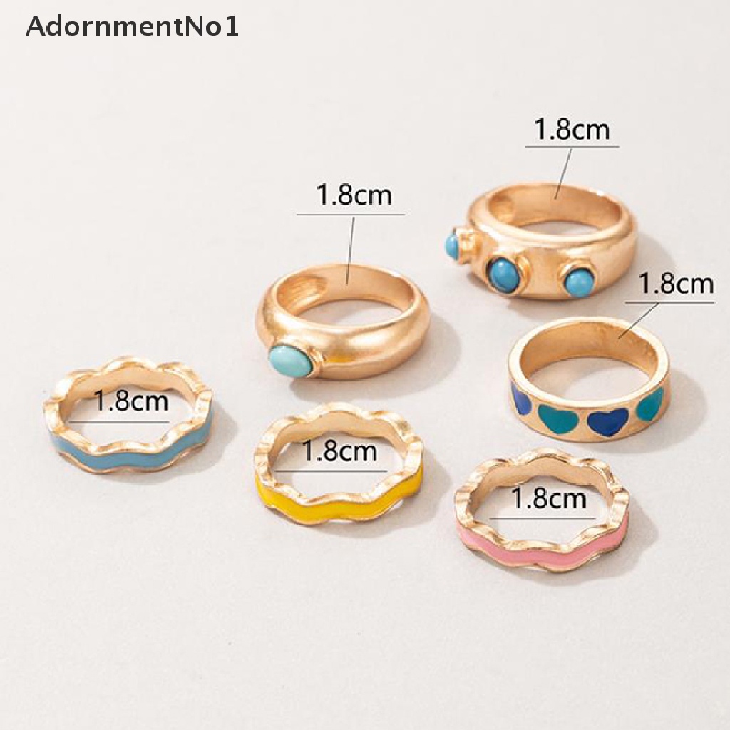 (AdornmentNo1) 6pcs / set Cincin Enamel Motif Bunga / Geometri / Geometri / Geometri / Geometri / Hollow Untuk Perhiasan Wanita / Hadiah