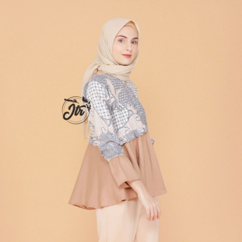 tey-17 Batik wanita ASJ SA HRB026 Kenongo Kemeja Tosca Pendek-Isyel crem