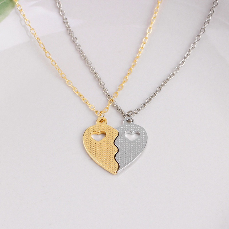 2Pcs Friend Heart Silver Tone Rhinestone Pendant Necklace Bff Friendship Jewelry