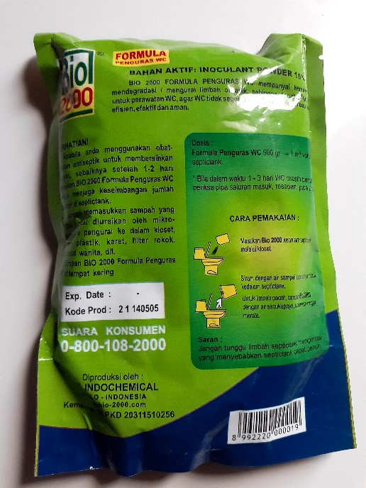 Bio 2000 Sedot Wc Tanpa Kuras 500g  1/2kg 1/2 Kg Bio2000 Serbuk Inokula