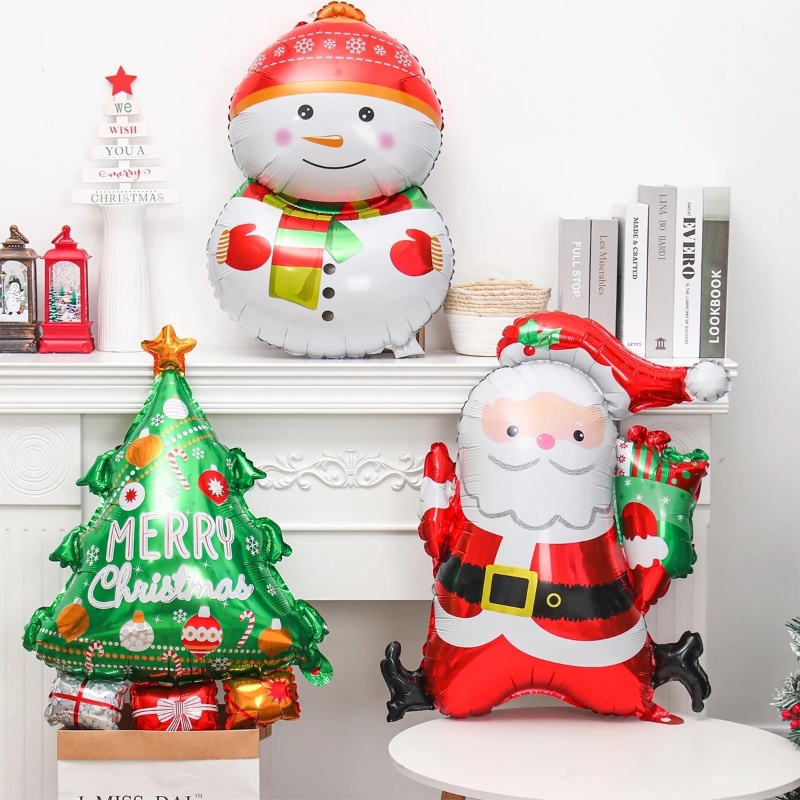 Balon Foil Desain Kartun Santa Claus Snowman Pohon Natal Ukuran Besar Untuk Dekorasi Pesta