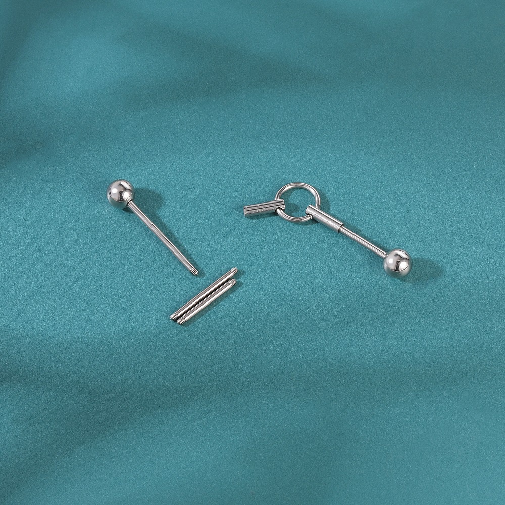 1pc Anting Tindik Badan Bentuk Barbell Bahan Stainless Steel 16g Hias Opal