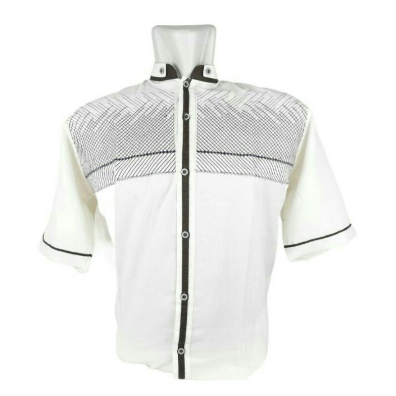 Baju kemeja koko putih dewasa premium muslim lengan pendek bahan bagus exporr bordir benang