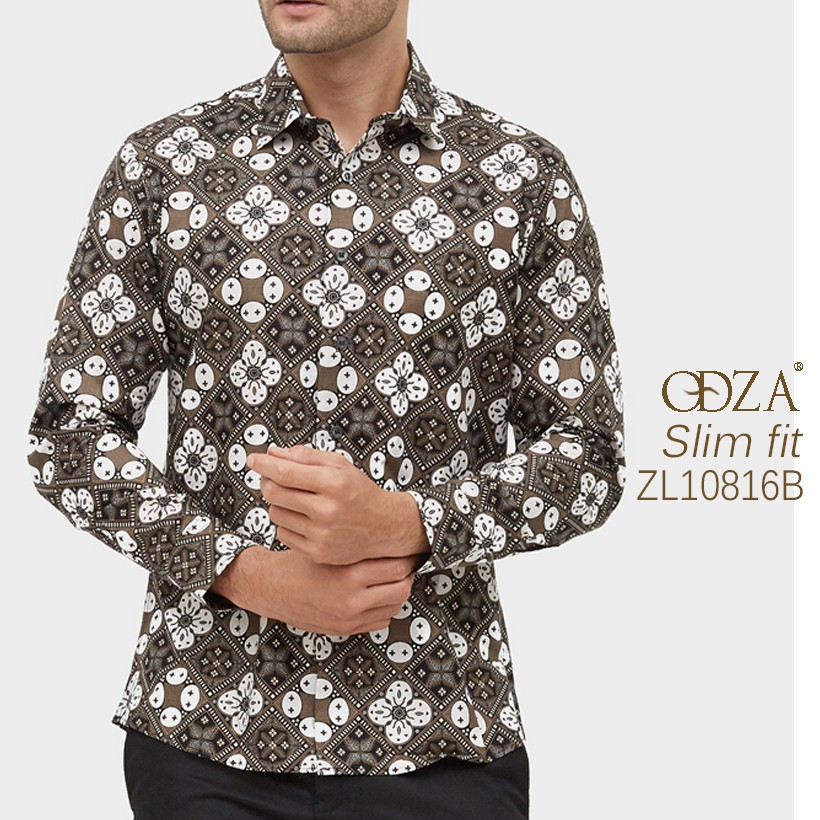 Odza Atasan Batik  Pria  Slim Fit Fashion Lengan Panjang 