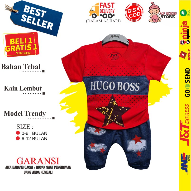 SETELAN BAJU BAYI ANAK IMPORT USIA 0 12 BULAN LAKI LAKI COWOK TERMURAH HUGO BOSS RED C05