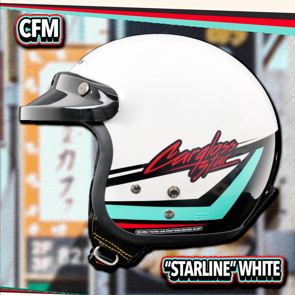 HELM CARGLOSS CFM STARLINE WHITE ORIGINAL 100% CFM MOTIF- PAKET KACA CEK DI VARIAN