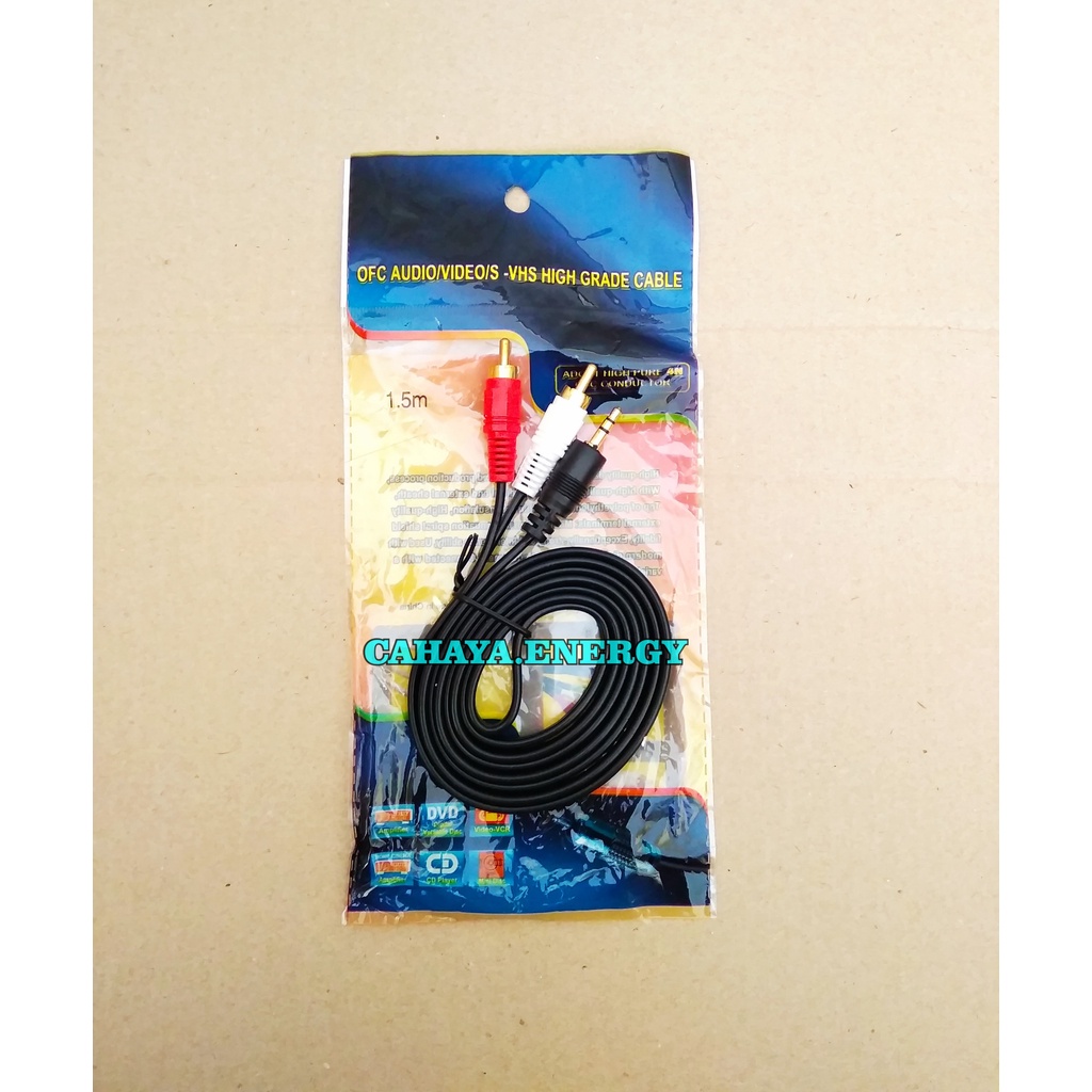 Kabel Audio Jack RCA 2 In 1 To Mini Stereo Hitam