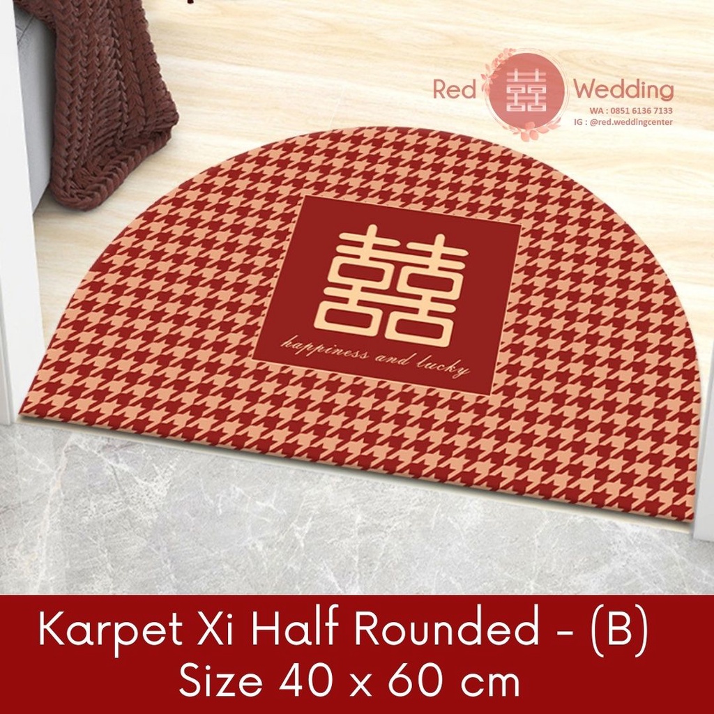 Karpet Lantai Half Rounded Unik Merah tema Wedding Shuang Xi  uk 40x60cm