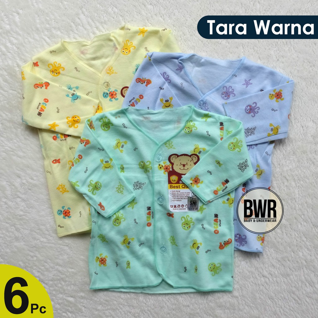 [6 pcs] - Baju Tara Warna PANJANG [ IV H2 ] Baju Bayi Kancing Motif OCEAN World