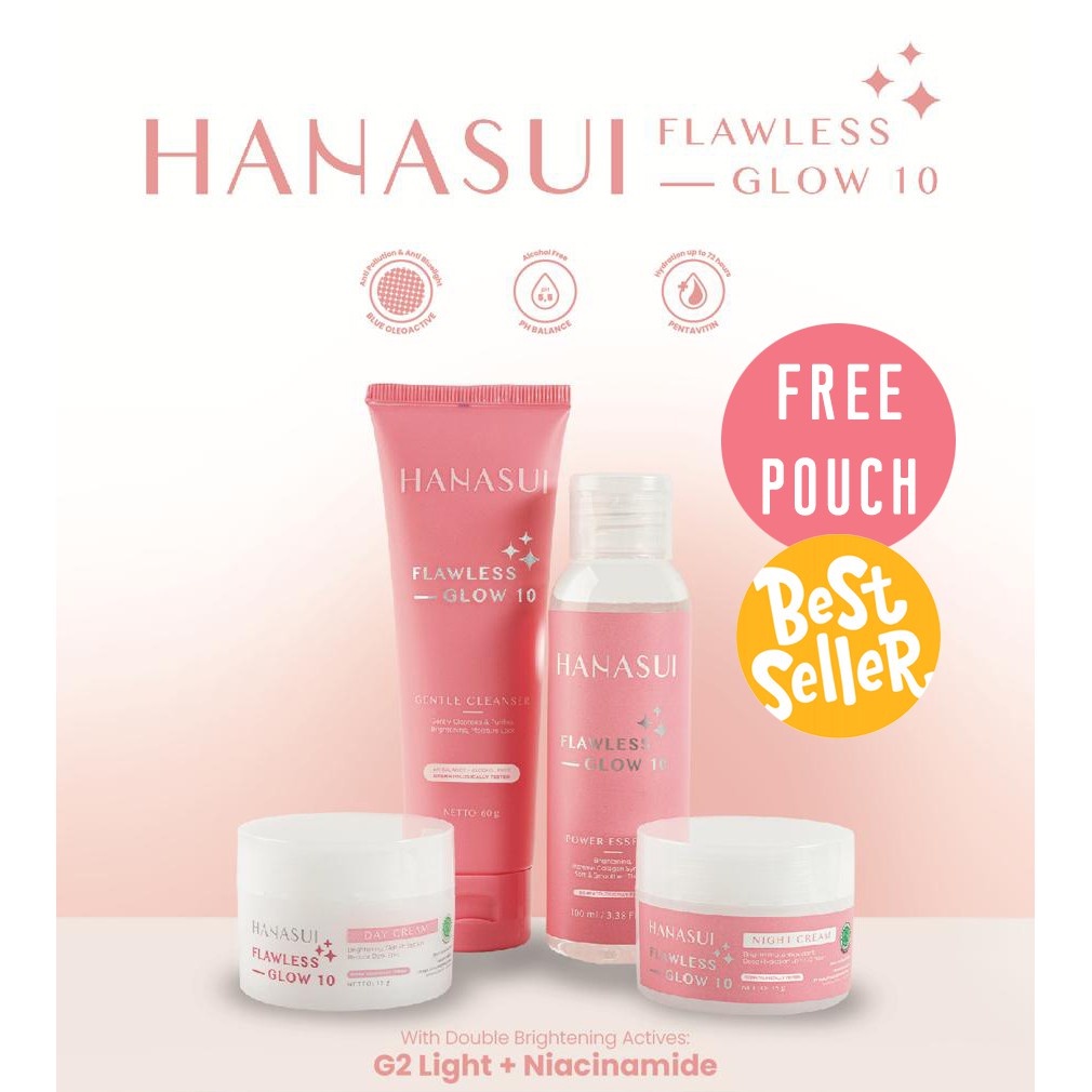 Hanasui Flawless Glow 10 Set Treatment 4in1 Free Pouch - Paket Perawatan Wajah