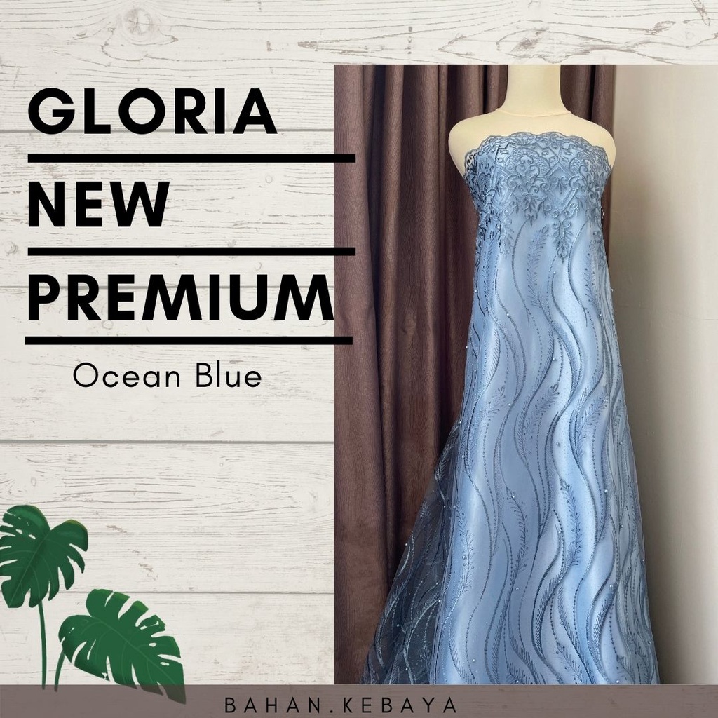 Bahan Kebaya Kain Brukat Brokat Tile Mutiara Gloria New Premium Warna Biru Laut Ocean Blue