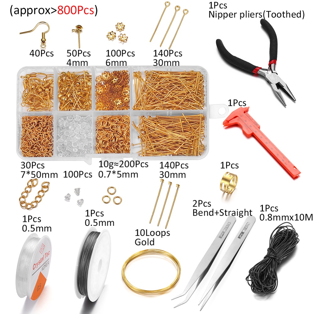 800pcs/lot Kait telinga, cincin lompat, kait dan pin anting-anting, kit perbaikan alat pembuat perhiasan DIY