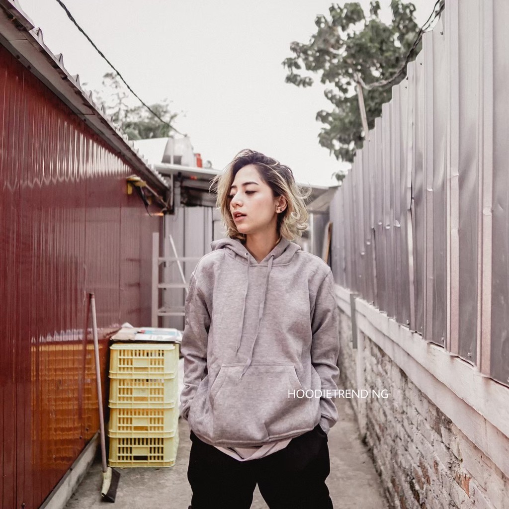 SWEATERHOODIE -  HOODIE JUMPER POLOS SIZE M-XXL (PRIA & WANITA) TERLARIS-ABU MUDA