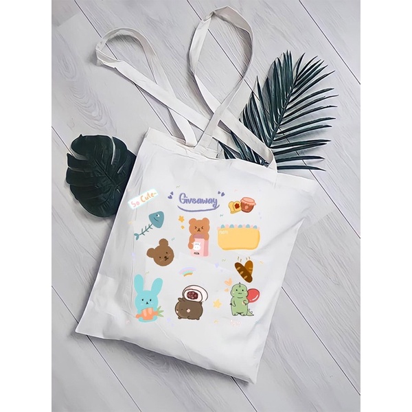 Tote Bag Kanvas dan Rajut Cutie Doodle Bear