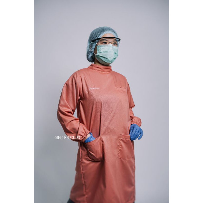 APD Baju gown / gown praktek / gown medis / gaun praktek dokter / gown bidan / APD perawat / APD bid