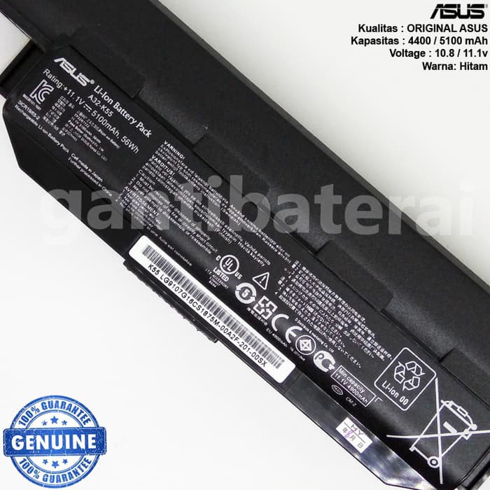 Original Baterai Asus X45A X45U X55A X55C X55VD K45DR A32-K55 A41-K55