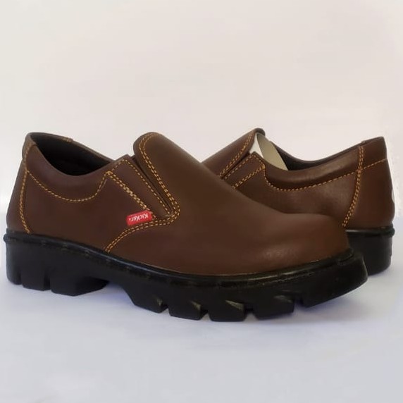 Sepatu safety king kickers kulit omega ujung besi kerja kitchen kantor fantofel murah Sepatu Safety Slip On Coklat