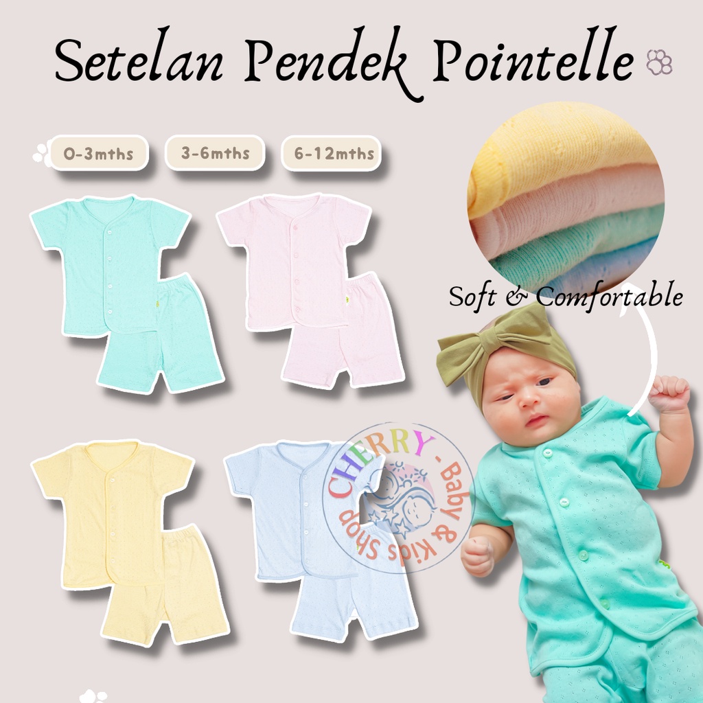 Pointelle Bonbinzoo Setelan Pendek Polos Warna Lembut Boy Girl Pastel Bayi dan Anak SNI 0-3 / 3-6 / 6-12m CBKS